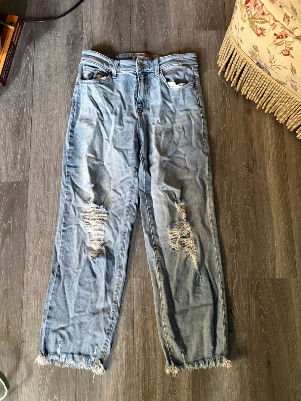 SO Light Wash Distressed Straight Leg Jeans